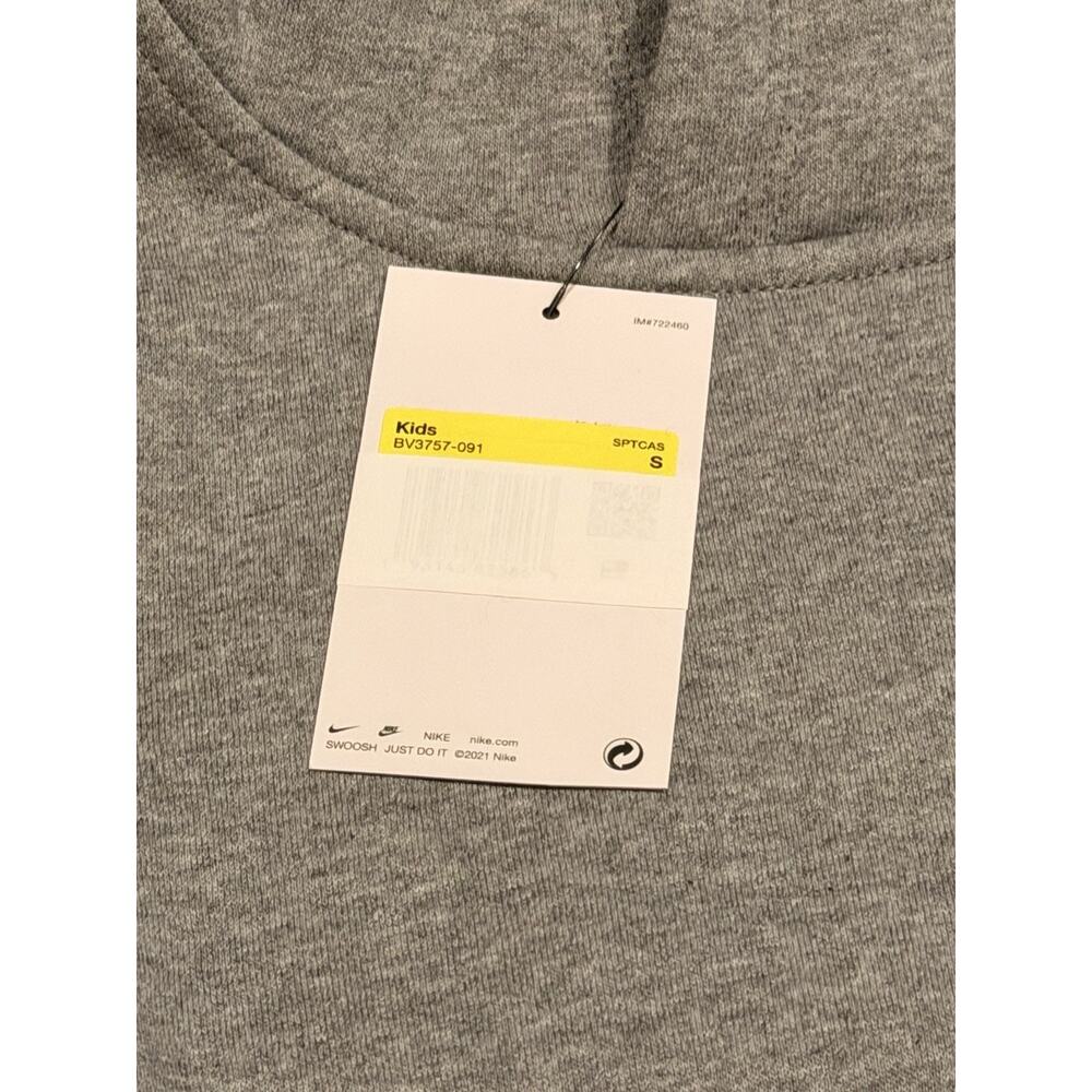 Nike Hoodie Boy Small Gray Pullover Fleece Swoosh Logo BV3757-091 Sweatshirt Kid - Picture 3 of 5